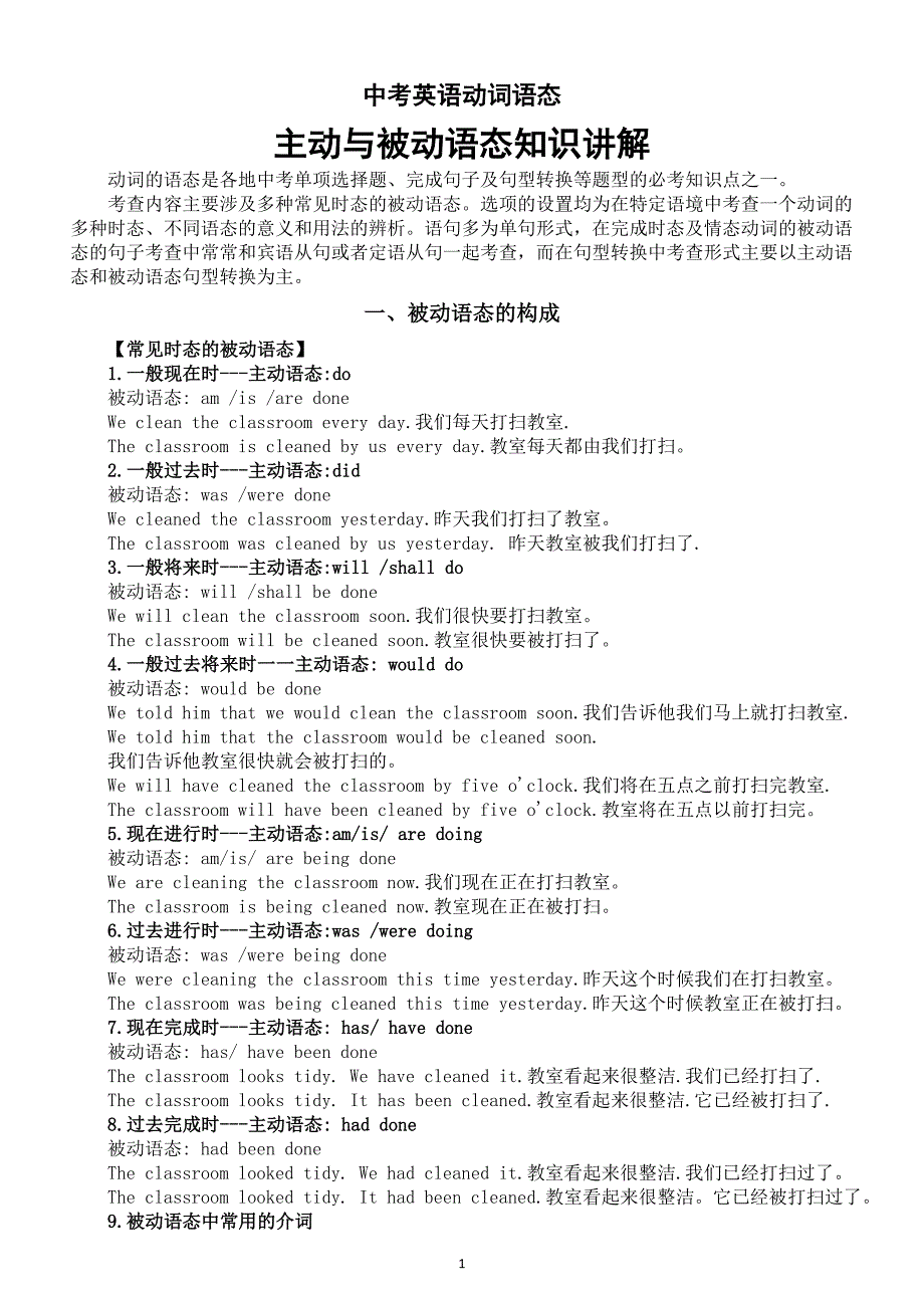 初中英语2025届中考动词语态主动与被动语态知识讲解_第1页