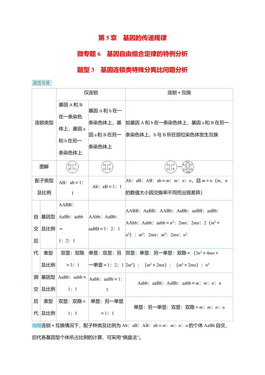 备考2025届高考生物一轮复习【讲义】第5章微专题6题型3基因连锁类特殊分离比问题分析_第1页