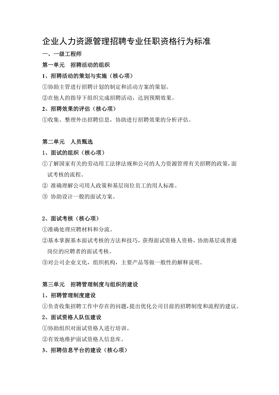 企业人力资源管理招聘专业任职资格行为标准_第1页