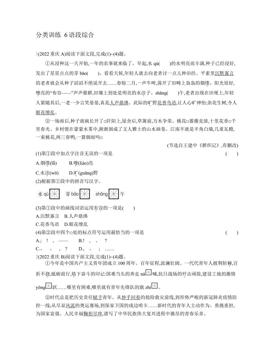 中考语文考点集训分类训练6+语段综合_第1页