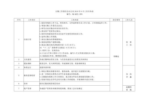 后勤工作委员会办公室工作任务表