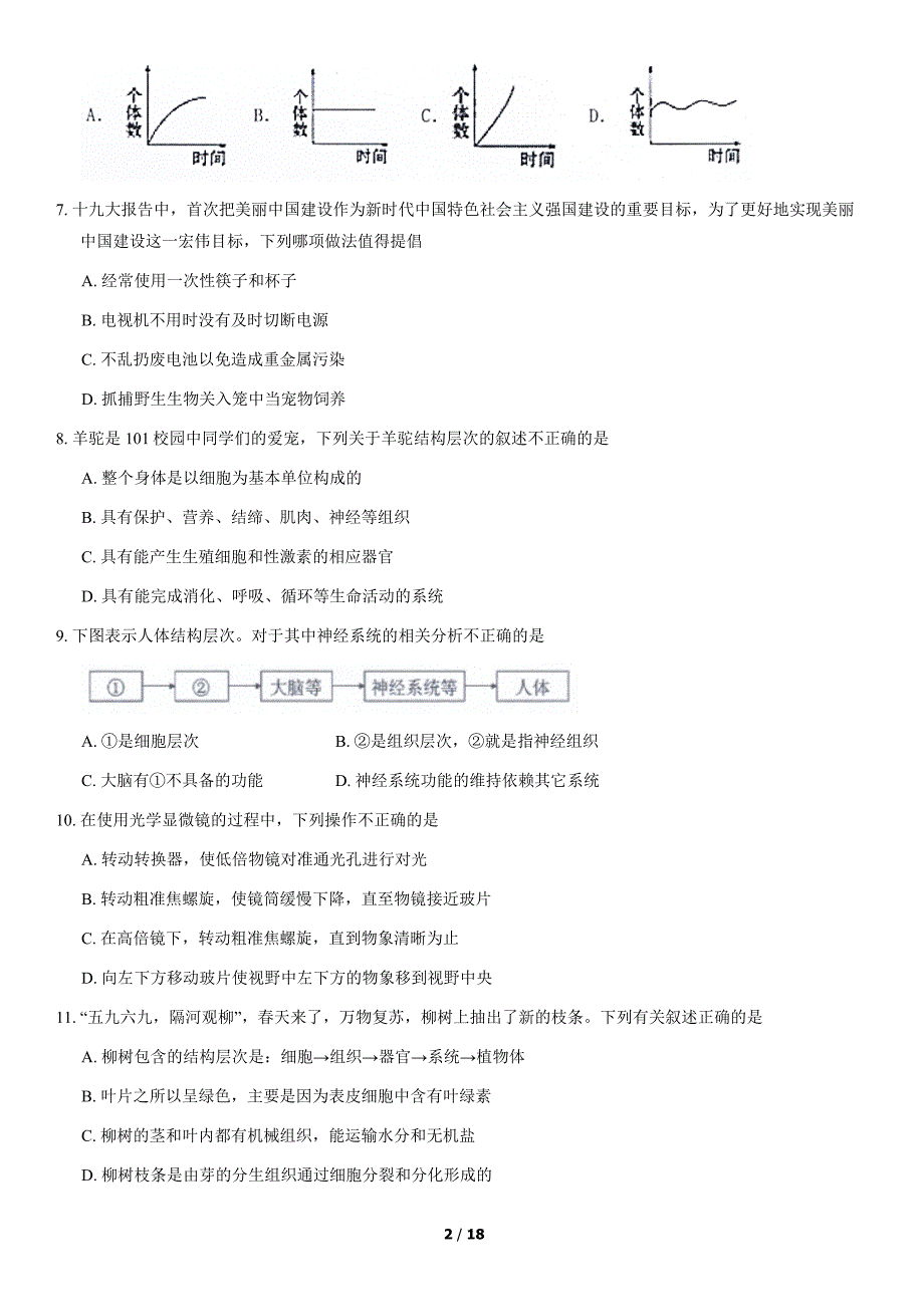 2020年北京101中学初二（上）期中生物试卷及答案_第2页