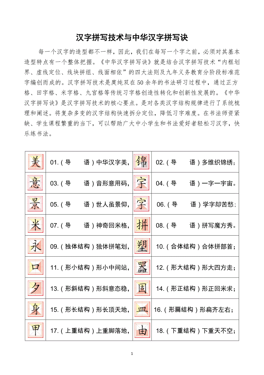 汉字拼写技术与中华汉字拼写诀_第1页