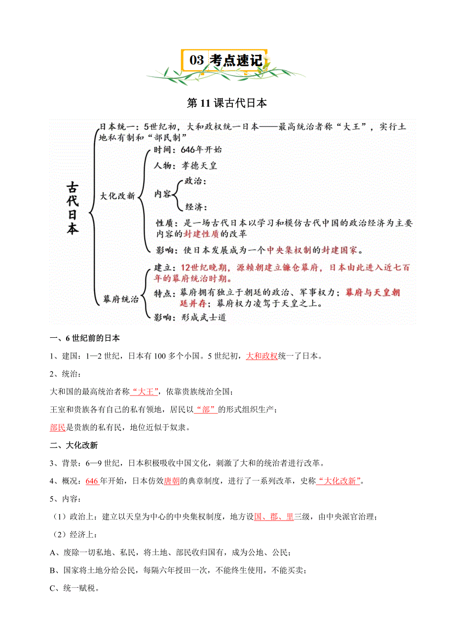 第四单元《封建时代的亚洲国家》-2024-2025学年九年级上册历史单元知识速记清单讲义（人教版部编版统编版）_第2页