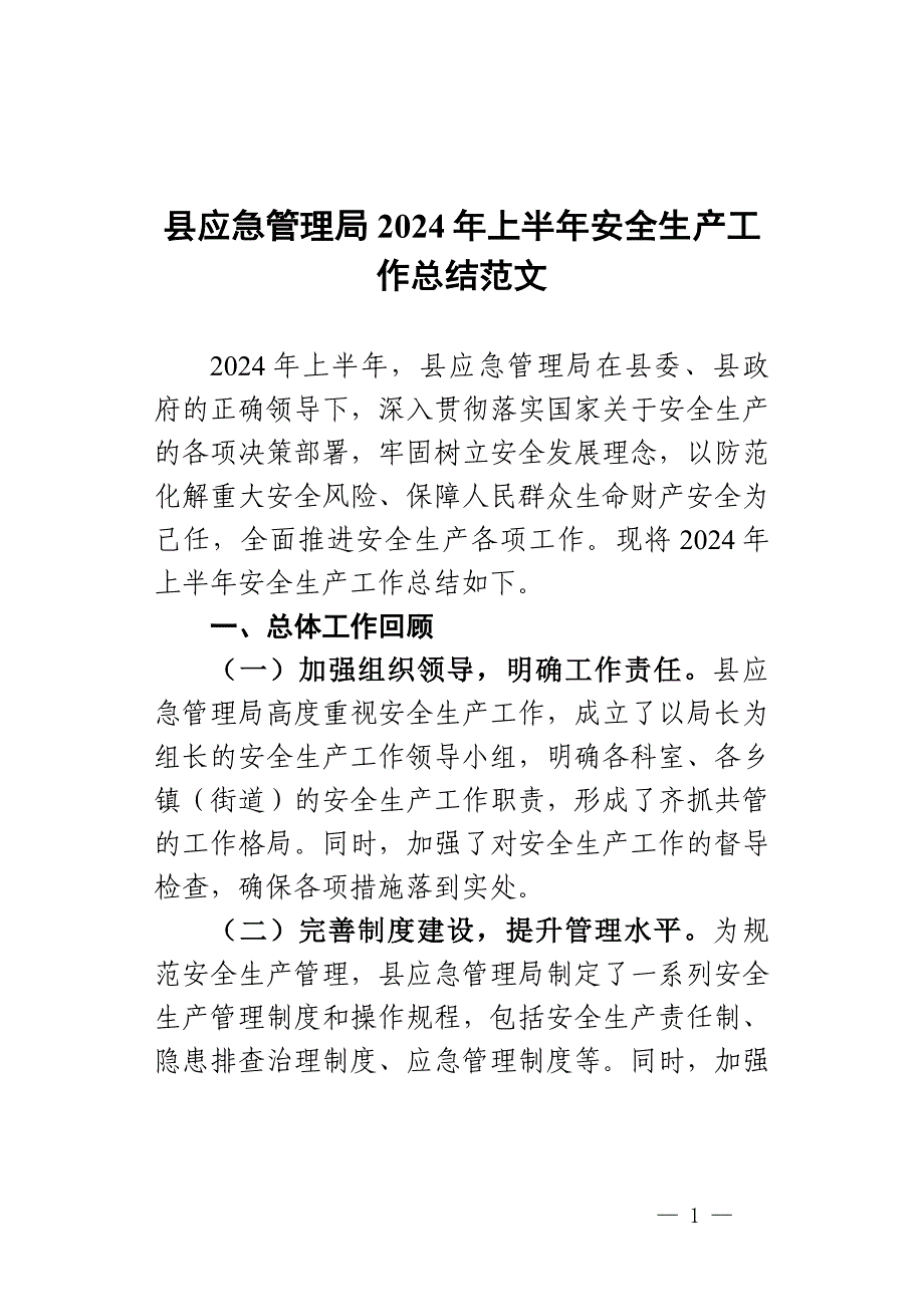 2024年上半年安全生产工作总结汇报报告局_第1页