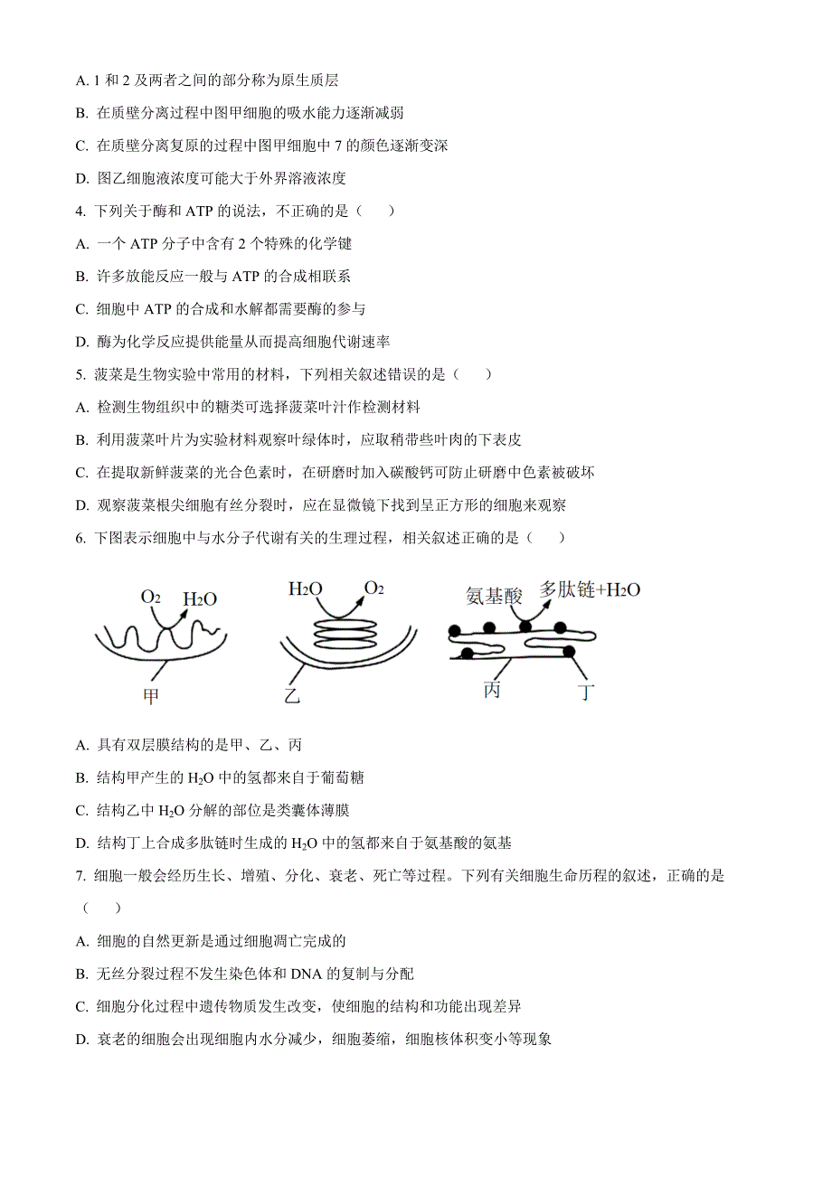 广西来宾市玉林市2023-2024学年高一下学期7月期末考试 生物 Word版含解析_第2页