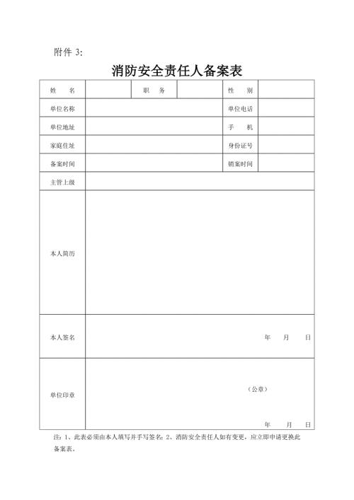 消防安全责任人备案表