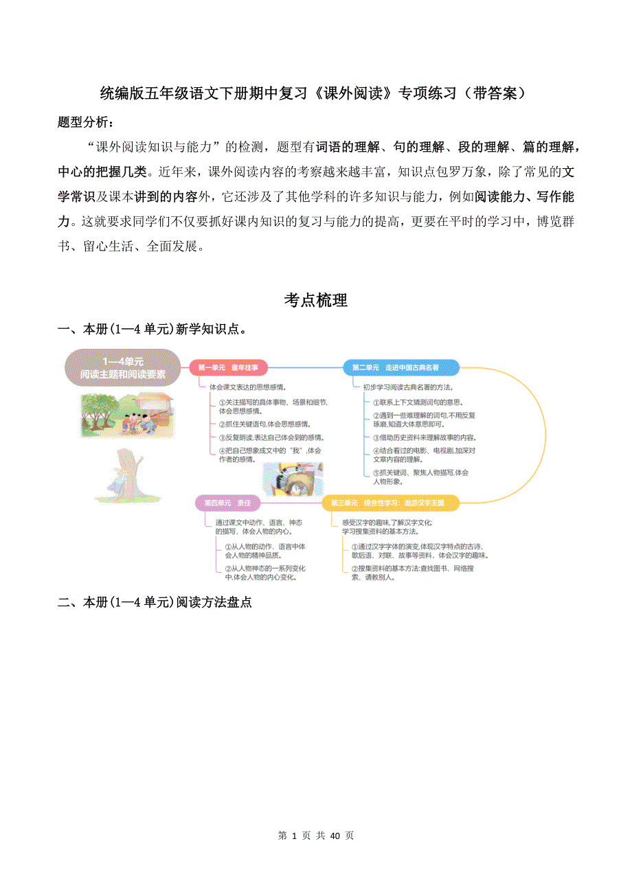 统编版五年级语文下册期中复习《课外阅读》专项练习（带答案）_第1页