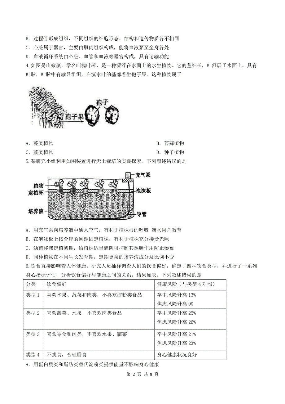 2024年山东中考生物试卷及答案----_第2页