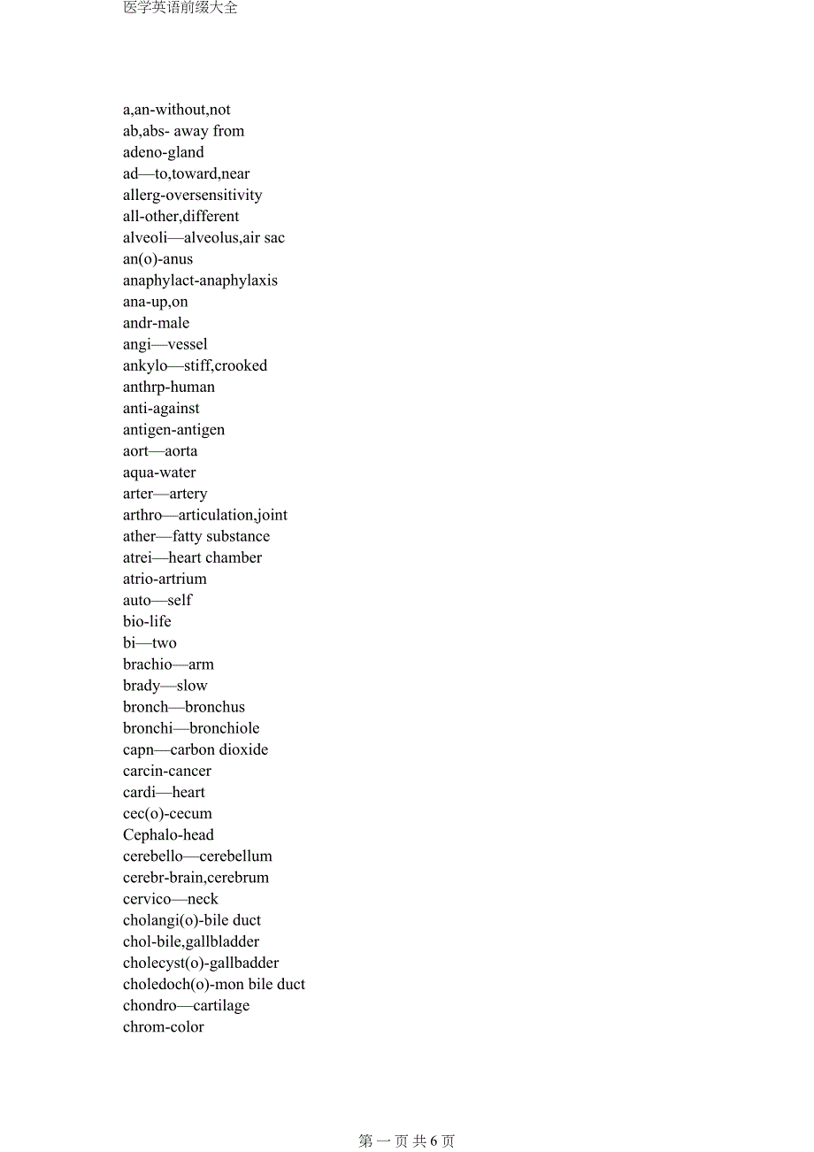 医学英语前缀大全_第1页