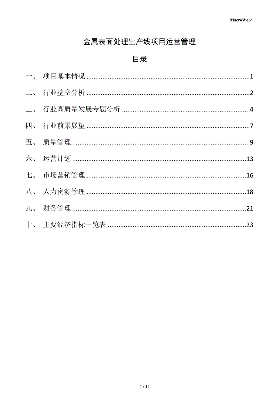 金属表面处理生产线项目运营管理_第1页