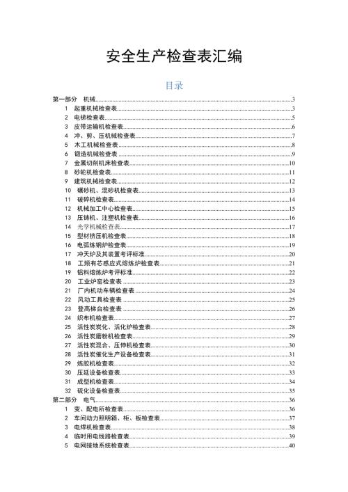生产型企业公司全套安全生产隐患排查检查表汇总