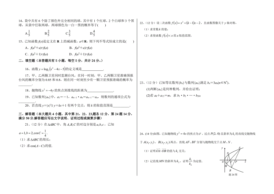 2022年广东省高等职业院校招收中等职业学校数学模拟考试（PDF版无答案）_第2页