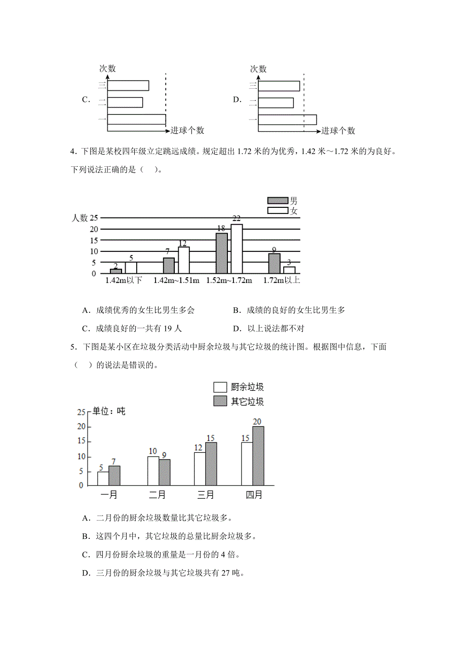 8.2 复式条形统计图（练习）四年级数学下册分层作业（人教版）_第2页