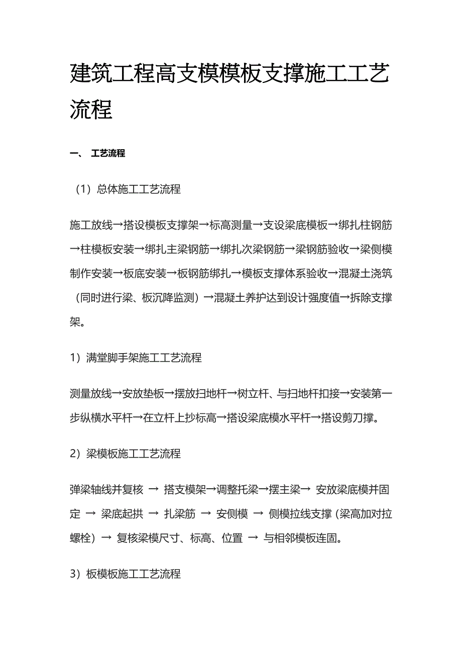 建筑工程高支模模板支撑施工工艺流程全套_第1页