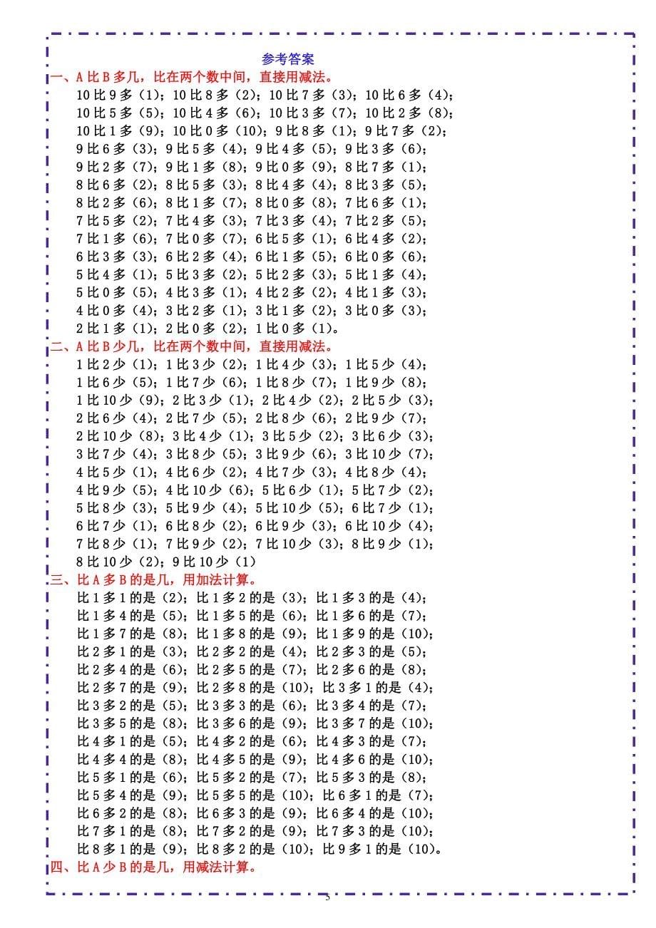 一年级上册《10以内比多少》填空题六大题型 （含答案）_第5页