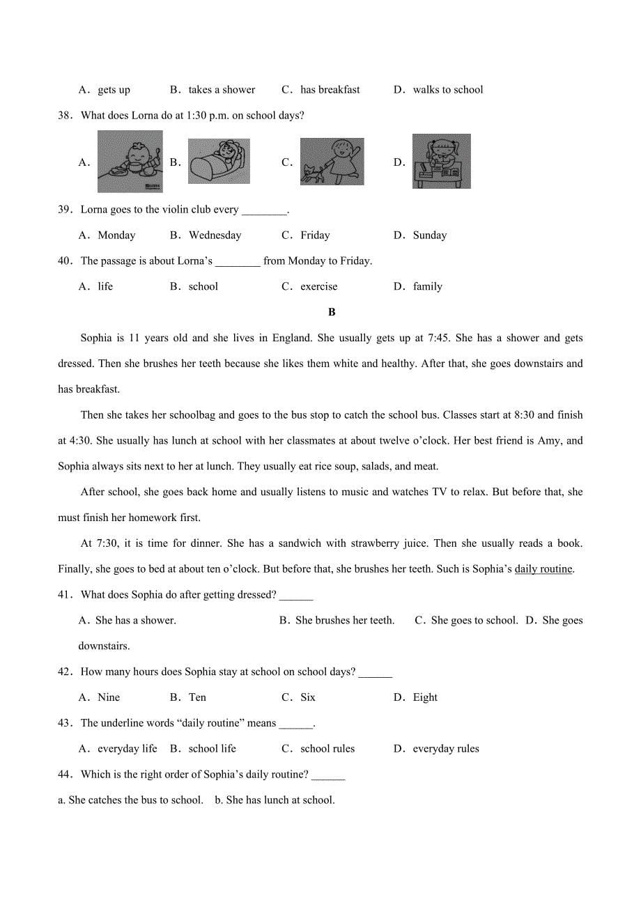 Unit 6 课时4 Section B（1a-1d）分层作业 新人教版七年级英语上册_第5页