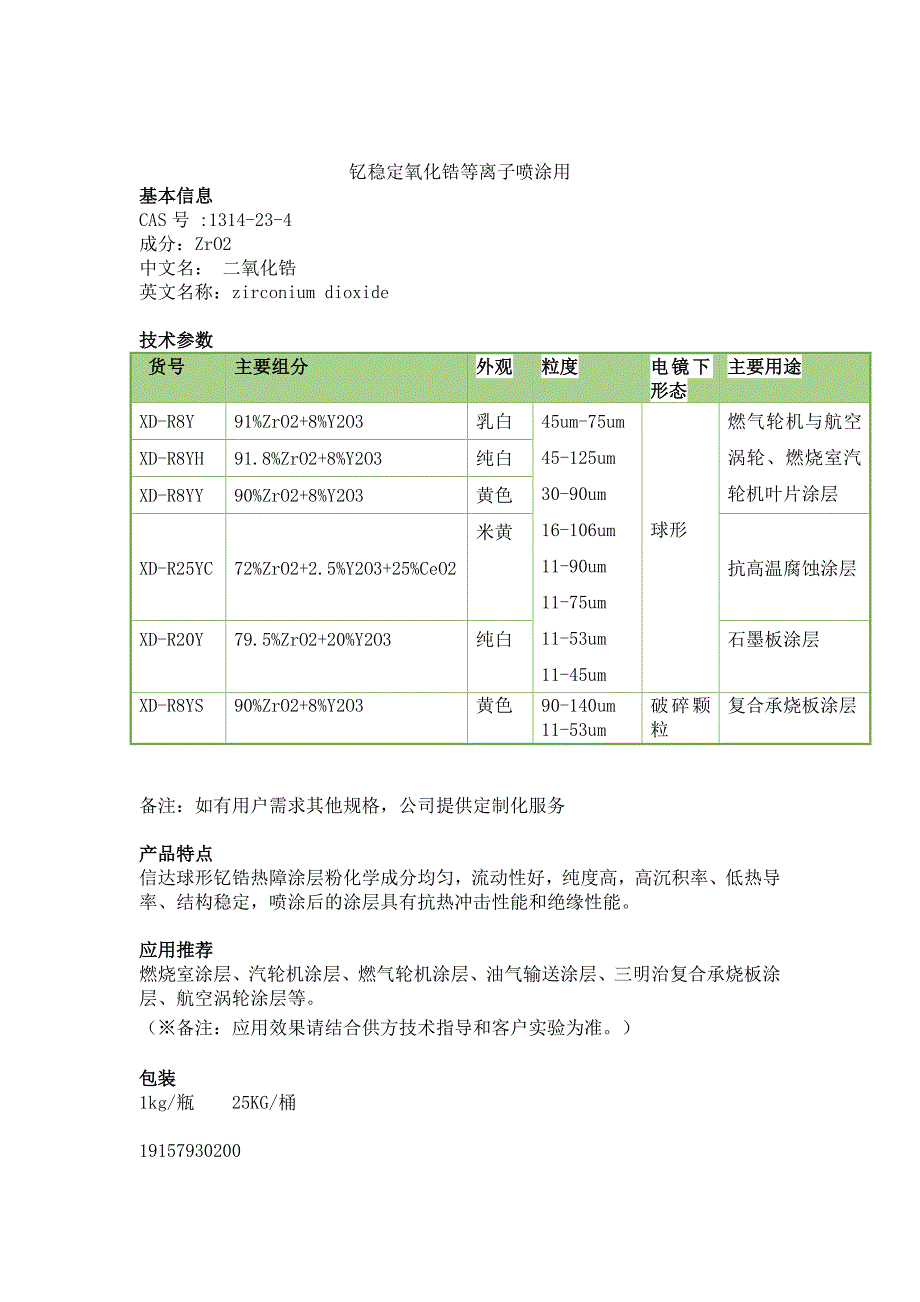 R8Y R8YH R25YC R20Y R8YS钇锆喷涂粉_第1页