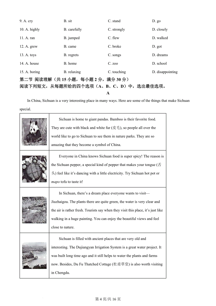 2024年四川省宜宾市中考英语真题（含答案）_第4页