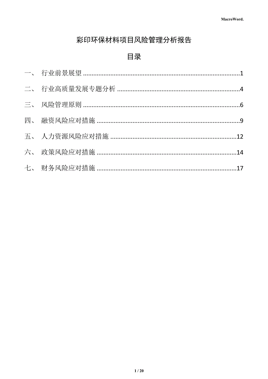 彩印环保材料项目风险管理分析报告_第1页