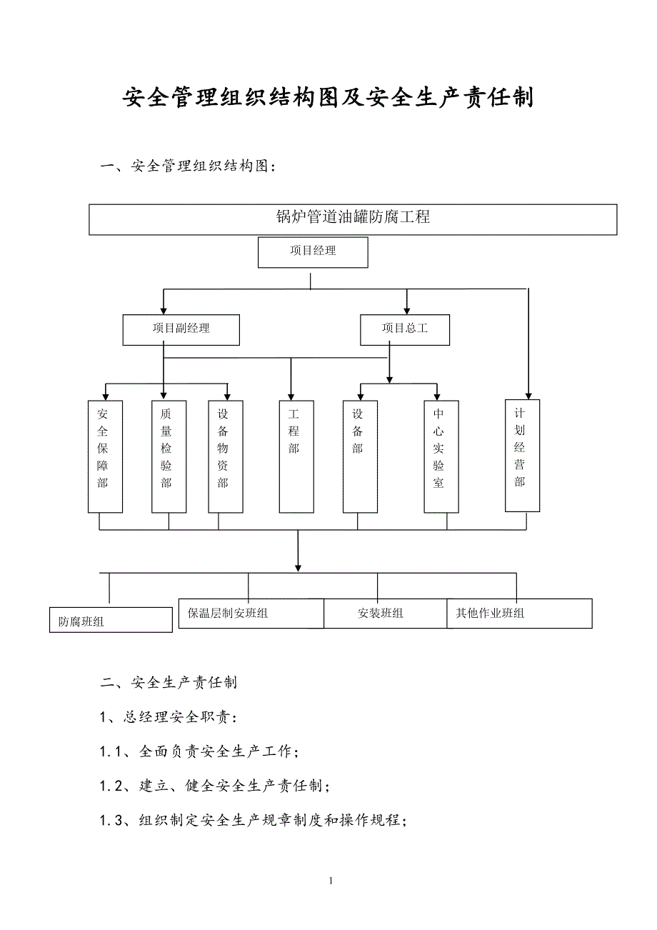 项目安全管理组织机构图及安全生产责任制_第1页