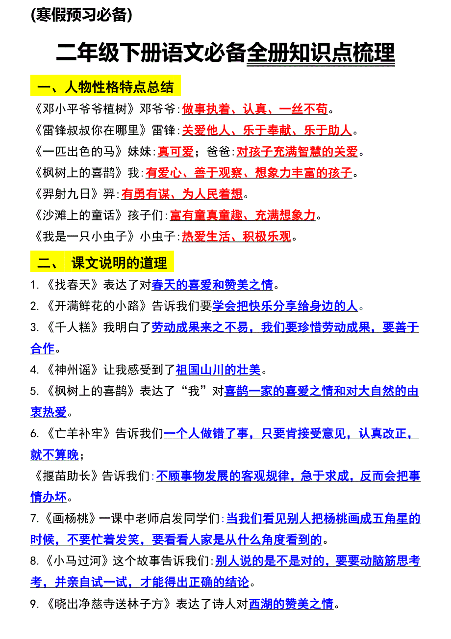 二年级语文下册知识点归纳总复习_第1页