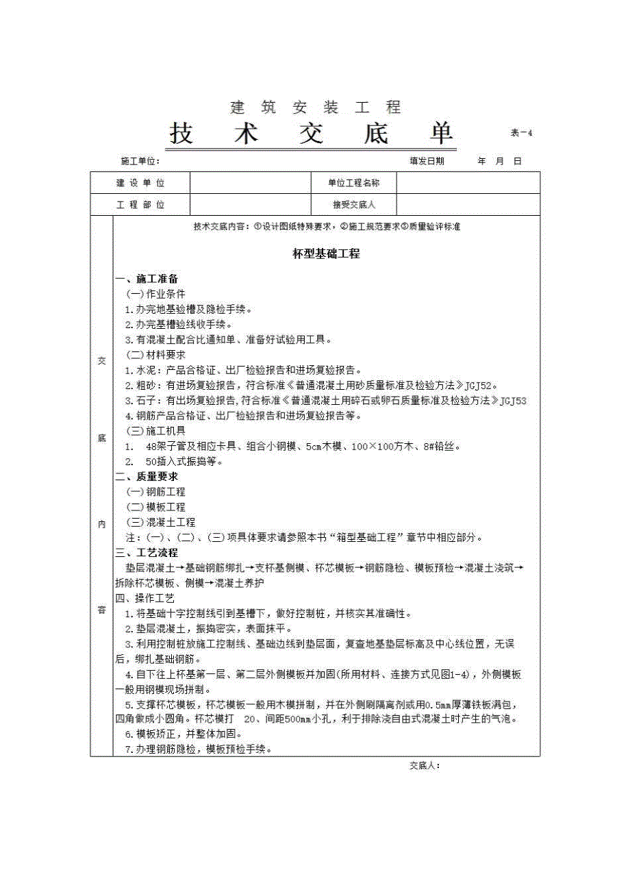 地基与基础工程《杯型基础工程》房建表格_第1页