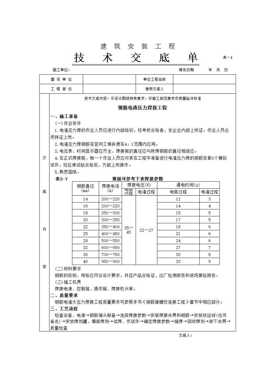 主体结构工程《钢筋电渣压力焊接工程》房建表格_第1页