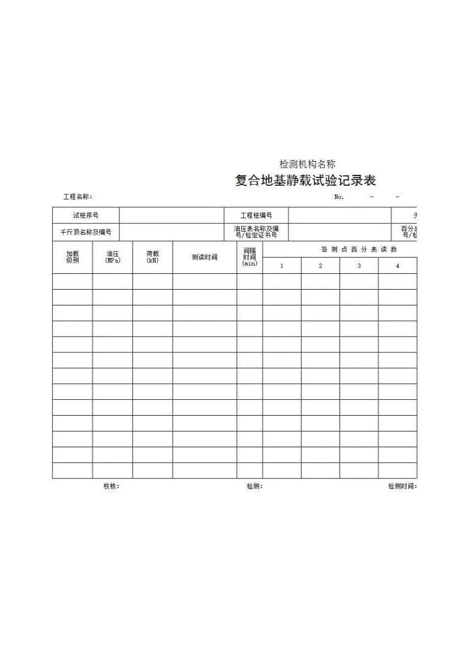 2、报告格式（现场-房建）《复合地基静载试验记录表》房建表格_第1页