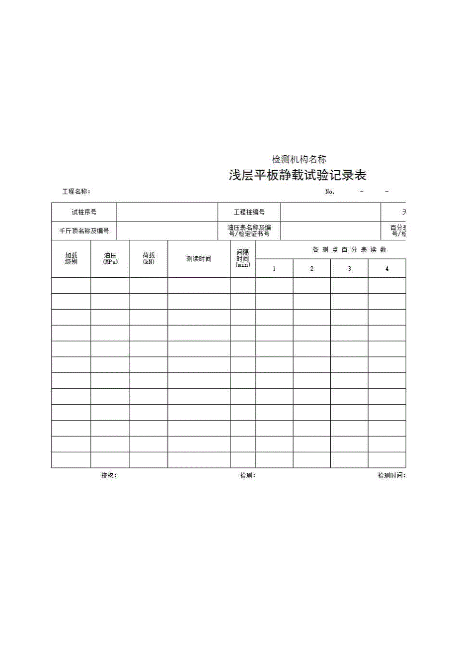 2、报告格式（现场-房建）《浅层平板静载试验记录表》房建表格_第1页