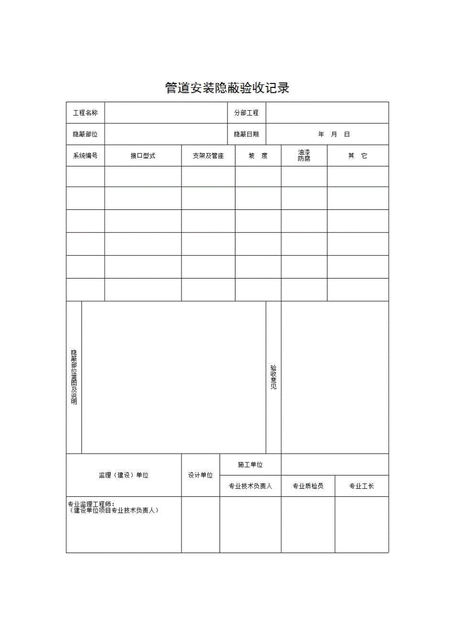 【第四册】安装工程质量控制资料与安全和功能检验资料及主要功能抽查记录《管道安装隐蔽验收记录》房建表格_第1页