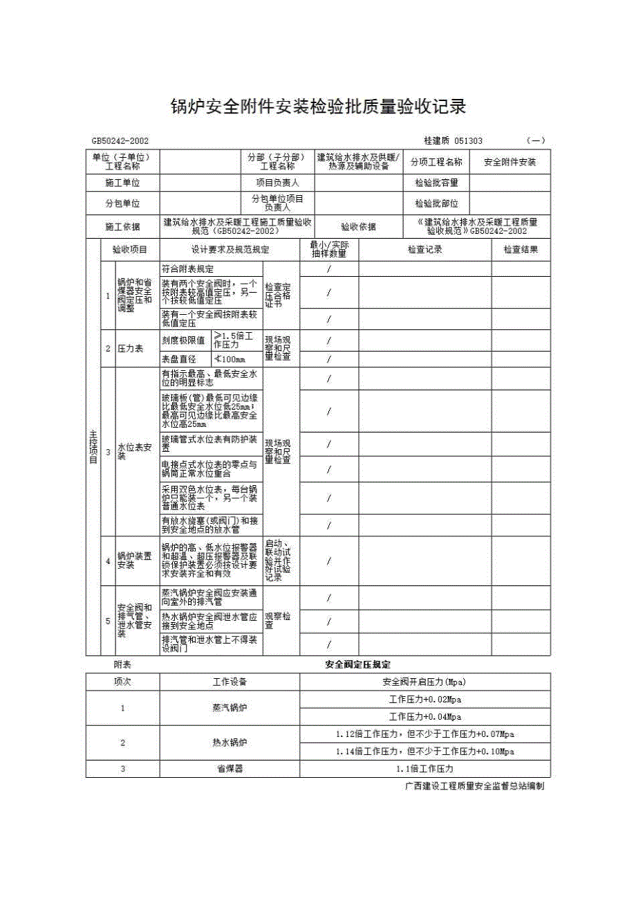 检验批质量验收记录《051303 安全附件安装检验批质量验收记录》房建表格_第1页