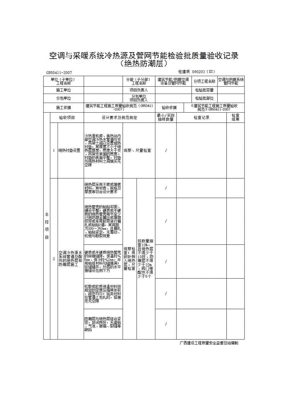 检验批质量验收记录《090203（Ⅲ） 空调与采暖冷热源及管网节能检验批质量验收记录（绝热防潮层）》房建表格_第1页