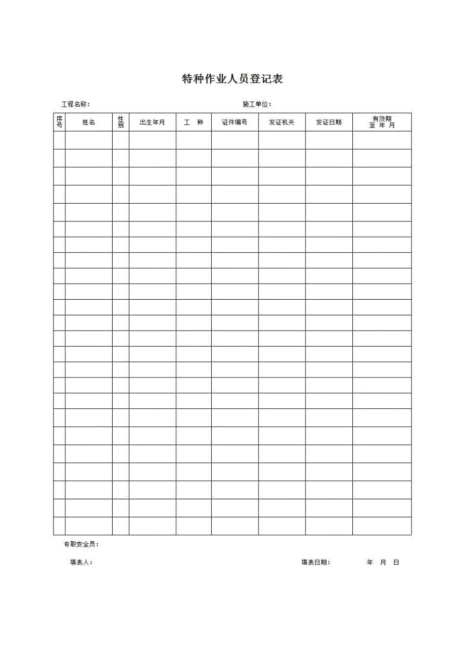 一、安全管理《特种作业人员登记表》房建表格_第1页