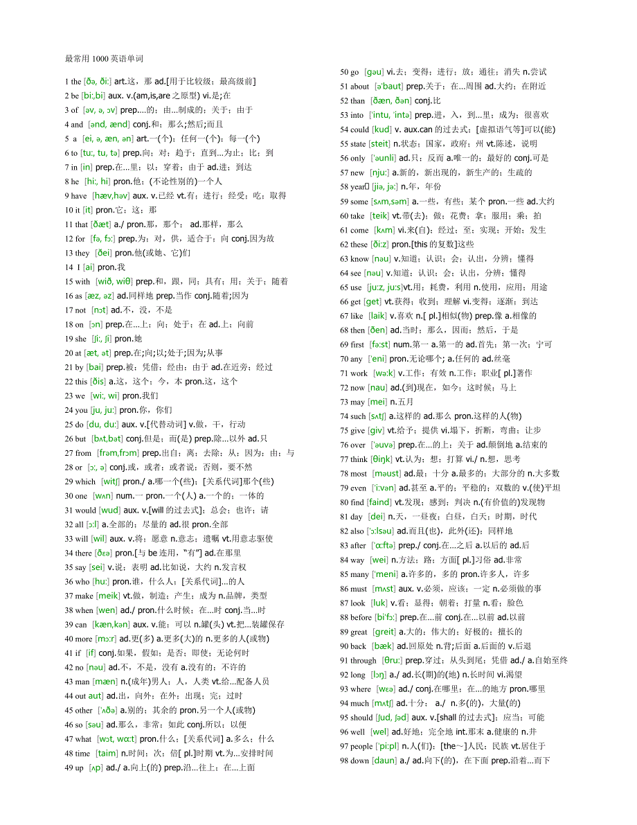 人教版小升初复习：最常用1000英语单词(全部标有注释)_第1页