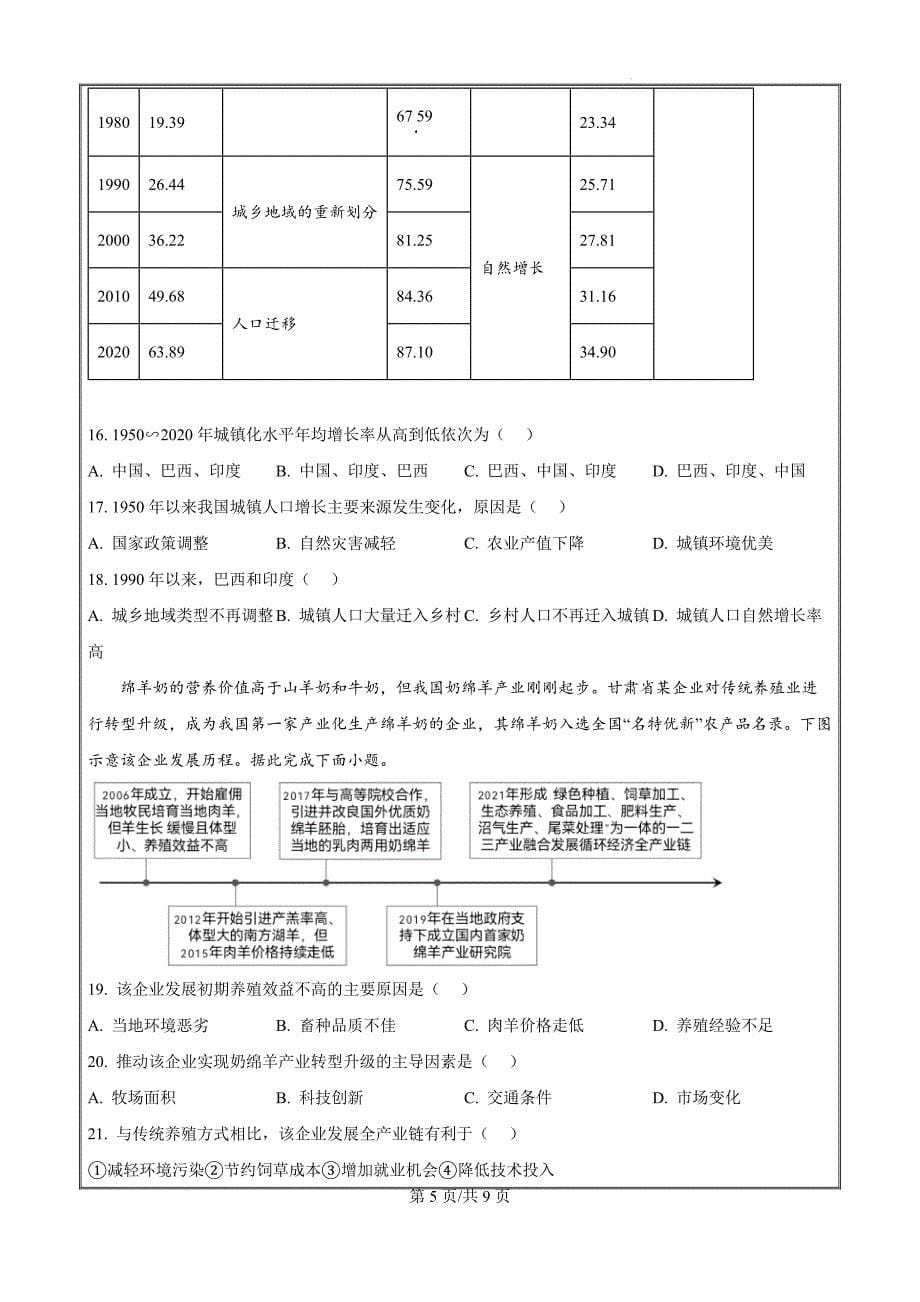 广东省惠州市2023-2024学年高一下学期期末质量检测地理（原卷版）_第5页