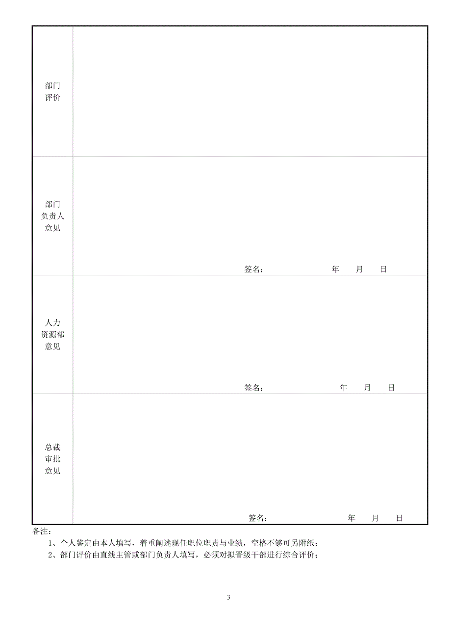 员工职务晋升审批表(空白打印版)_第3页