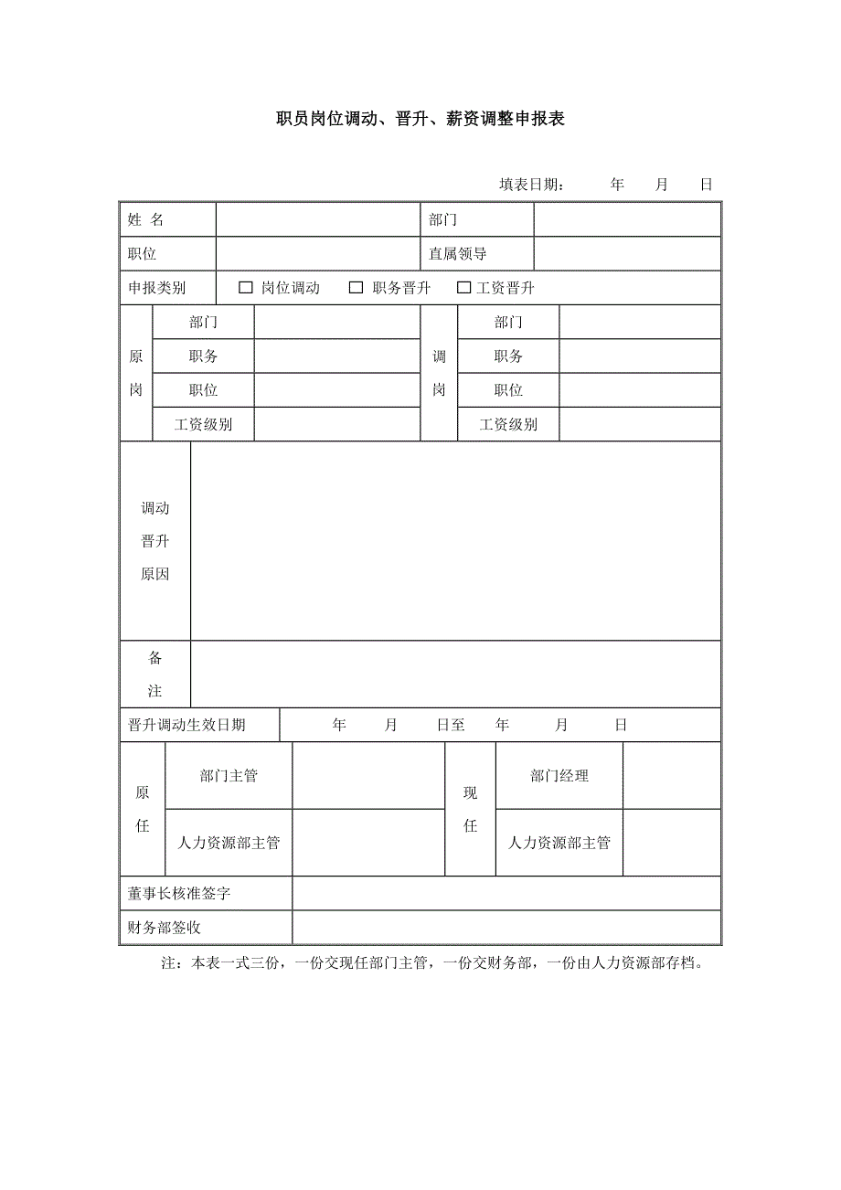 职员调动晋升申报表(空白打印版)_第1页