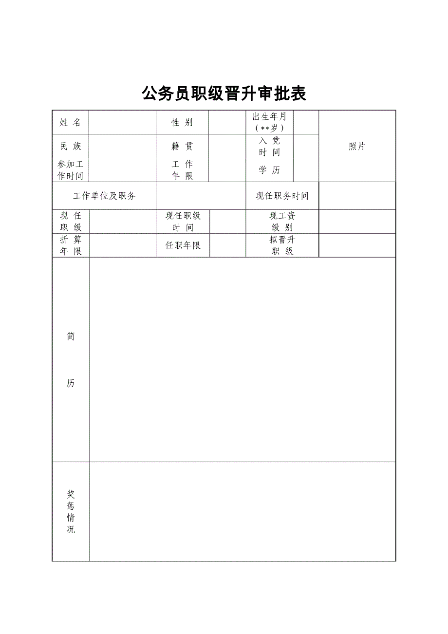 公务员职级晋升审批表(空白打印版)_第1页