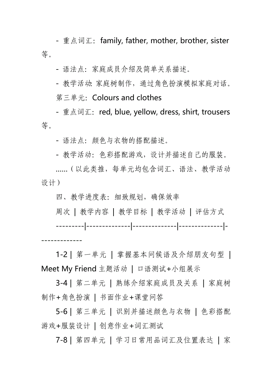 2024年新人教版部编本四年级上册英语教学工作计划及教学进度表_第3页