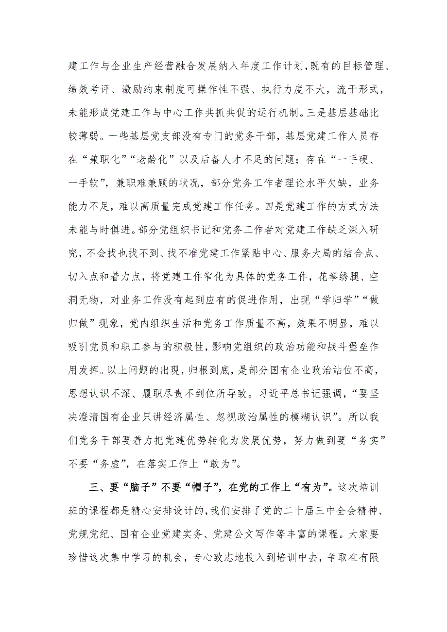 在国有企业2024年党务干部能力素质提升专题培训班上的讲话发言材料_第3页