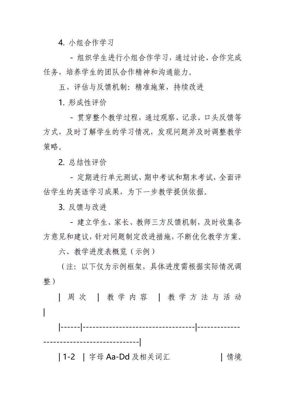 2024年新人教版部编本一年级上册英语教学工作计划及教学进度表1_第4页