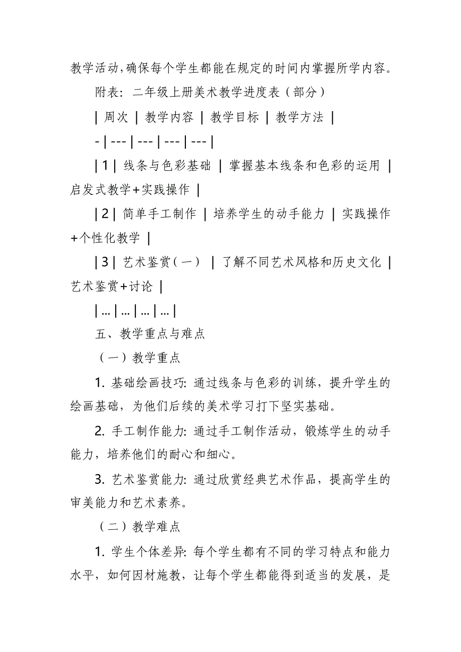 2024年新人教版部编本二年级上册美术教学工作计划及教学进度6_第3页