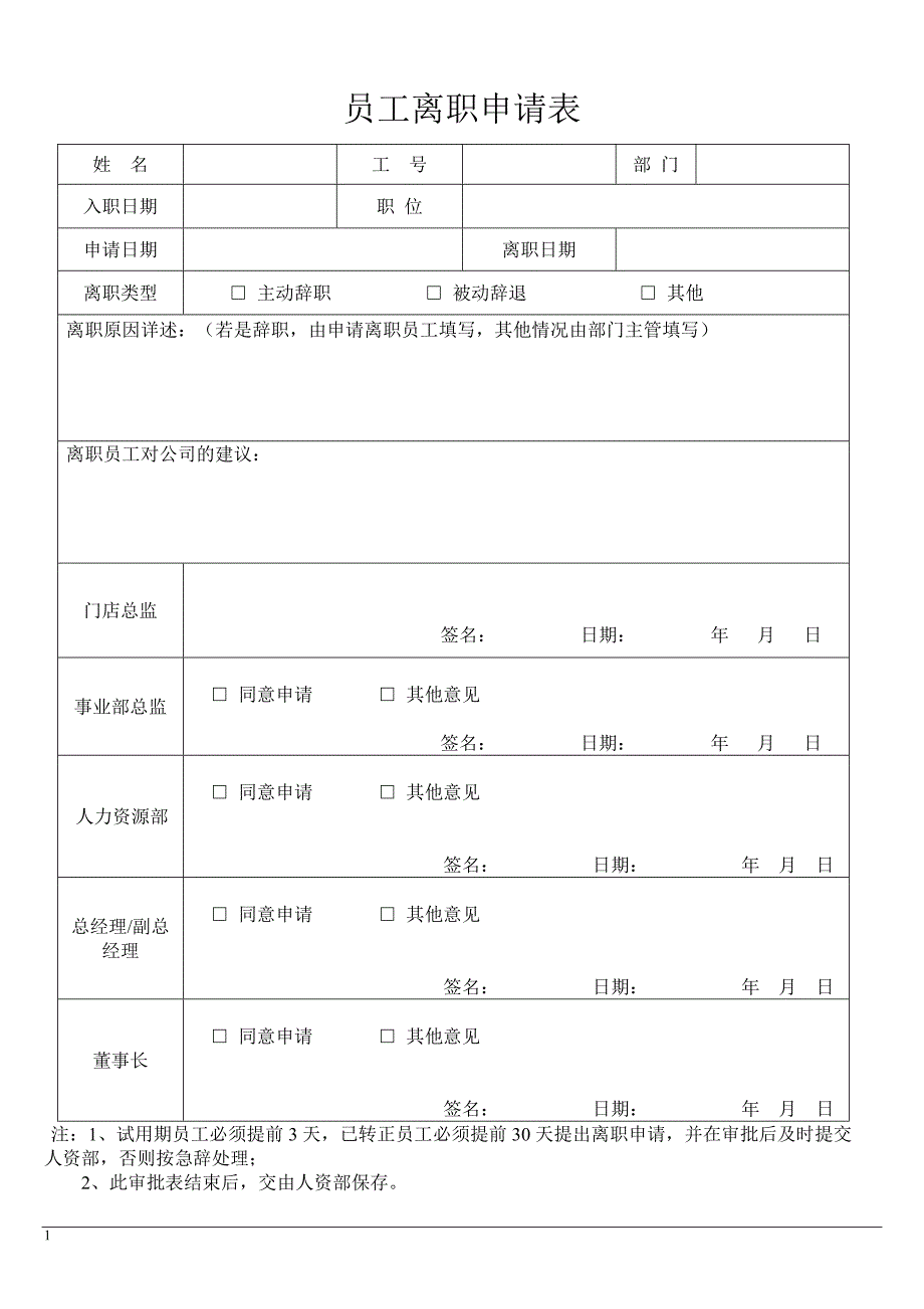 员工离职申请表3张_第1页