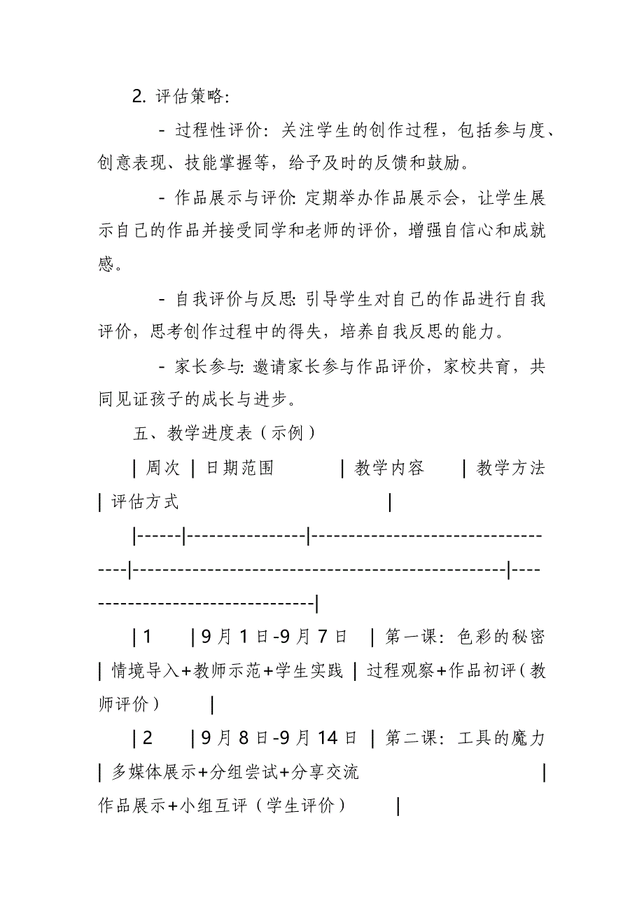 2024年新人教版部编本一年级上册美术教学工作计划及教学进度3_第4页