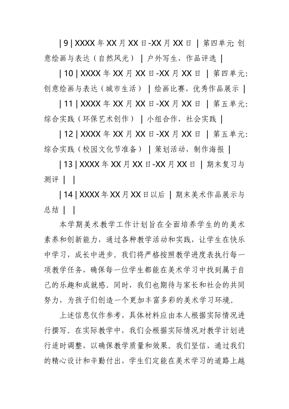 2024年新人教版部编四年级上册美术教学工作计划及教学进度3_第4页