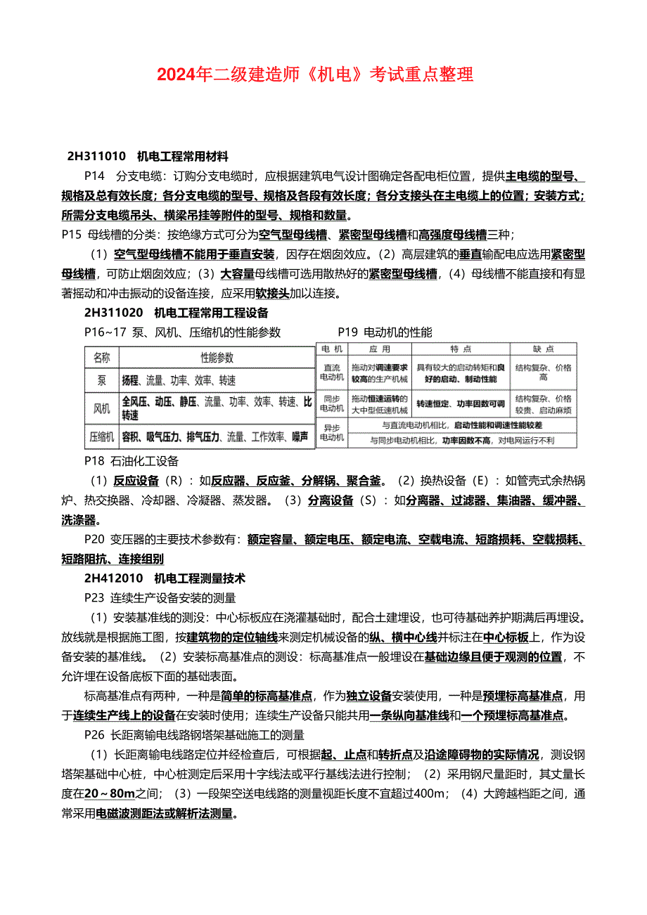 2024年二级建造师《机电》考试重点整理_第1页