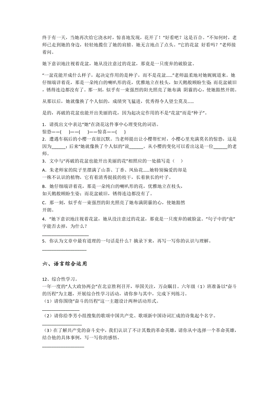 青海省玉树六年级语文期末提升高频易错题(详细参考解析）详细答案和解析x - 中考备考策略与秘籍_第4页