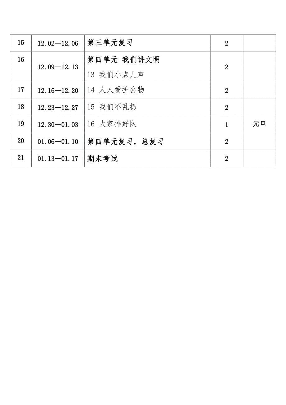 2024年秋学期人教版道德与法治一年级上册教学计划教学进度表_第5页