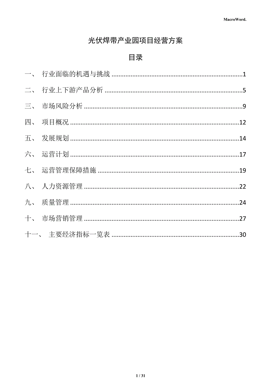 光伏焊带产业园项目经营方案_第1页